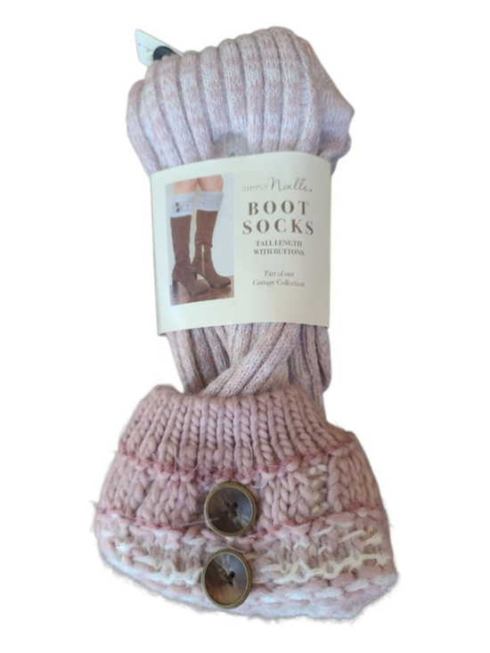 Accessories - NWT Simply Noelle Cottage Collection Tall Boot Socks Pink Marl Buttons